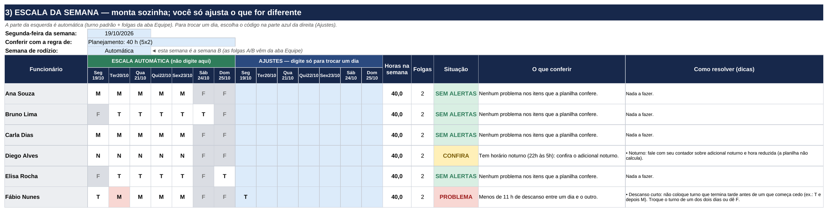 Planilha real: aba Escala